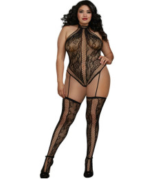 Combinaison Grande Taille dans un style Body string en dentelle avec des détails croisés 